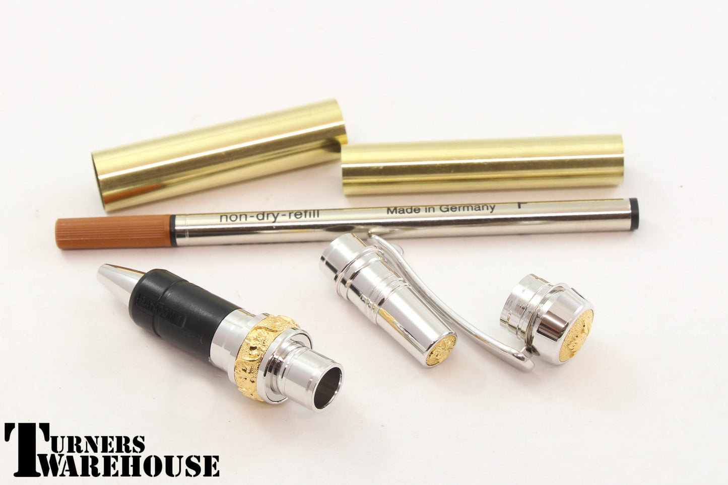 JR Aaron Rollerball pen kit in Rhodium with Gold