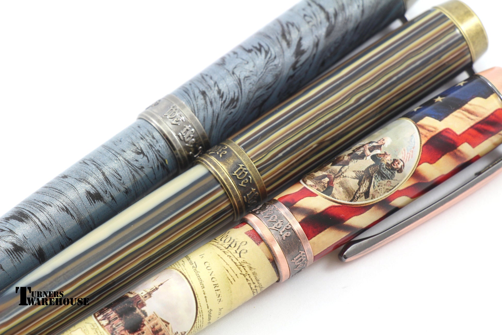 JR Independence Pen Kit Benchmark Woodturning Antique Group Close up Pic